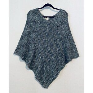 LOFT Poncho Sweater Womens One Size Gray Flecked 3/4 Sleeve Chunky Cozy Boho